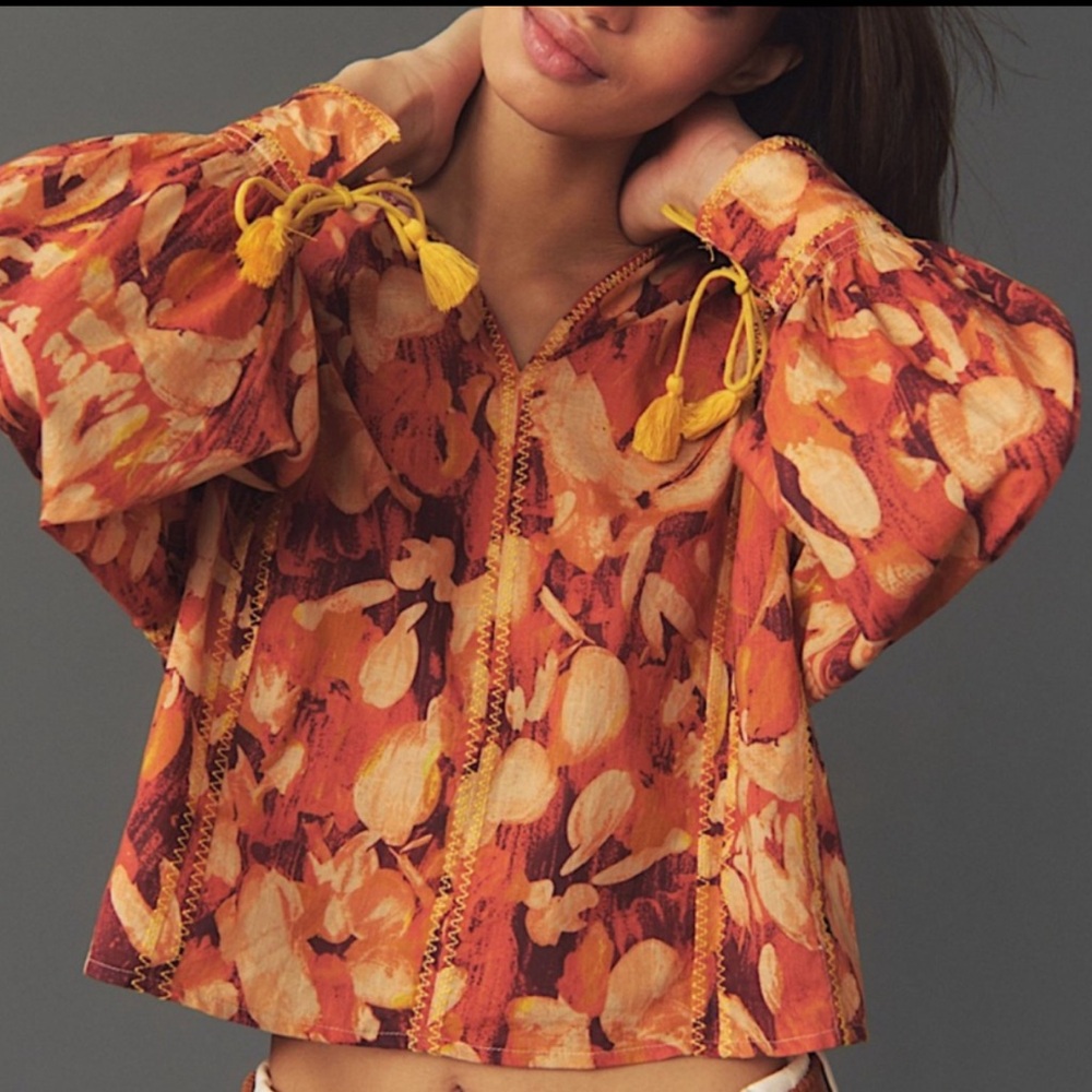 Anthropologie Tassel Stitched Blouse, NEW